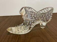 Vintage MCM Fenton Opalescent Clear Hobnail Slipper Art Glass Shoe Figurine picture