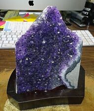 LARGE URUGUAY AMETHYST  CRYSTAL  CLUSTER CATHEDRAL GEODE MUSEUM GRADE WOOD STAND picture