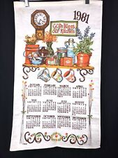 Vintage Cloth Fabric Calendar Tea Towel 1981 God Bless Our Kitchen B&D Stained picture