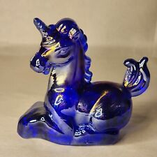 Boyd Glass Lucky The Unicorn Figurine Cobalt Carnival 9-14-84 picture