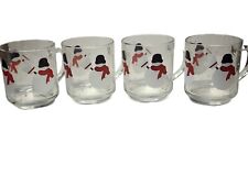 Vintage Luminarc 8oz Snowmen Coffee Hot Chocolate Holiday Glass Mugs Set of 4 picture