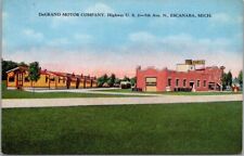 c1940s ESCANABA, Michigan Linen Postcard DE GRAND MOTOR CO Shell Oil Gas Station picture