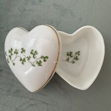 Royal Tara Heart Shape Shamrock Trinket Dish Jewelry Box Lid Handmade In Galway picture
