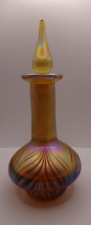 Large Signed Vandermark Glass Golden Iridescent Pulled Feather Perfume Bottle picture