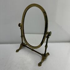 Vintage Solid Brass Shaving Vanity Mirror Oval Tilting Tabletop picture