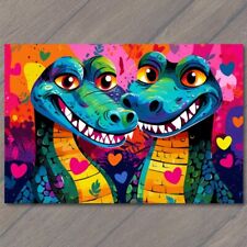 POSTCARD Gator Romance Alligator Couple Celebrates Love Valentine’s Day 💚🐊 picture