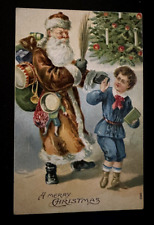 Long Brown Robe Santa Claus with Child~Switch~Toys~c1910~Christmas Postcard~k261 picture