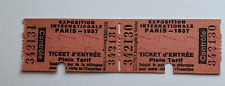Vintage 1937 Paris International Exposition Strip (2) Admission Tickets France picture