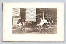 RPPC Two Young Women on Horse Drawn Buggy At Large Home Real Photo Postcard picture