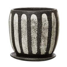 Hand-Painted Terra-cotta Planter with Saucer Black & White, Set of 2  picture