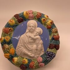 SIGNED Niccacci Deruta MADONNA AND CHILD Wall Plaque Italy ART 20/R 6.5” picture