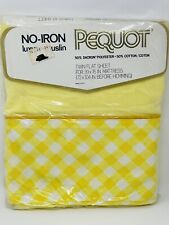 Vtg PEQUOT Springs Mills No-Iron Muslin Yellow and White TWIN Flat Sheet NOS picture
