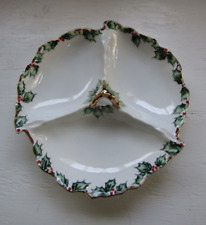 Vintage Lefton China Hand Painted # 2038 Christmas Candy or Nut Dish ~8 5/8
