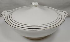 Grecian Ivory By Paden City Pottery Company Silver Trim White Serving Bowl Lid picture