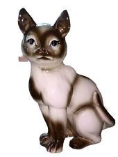 Vtg Large Hand Painted  Ceramic Siamese Cat Figurine With Big Blue Eyes Setting  picture