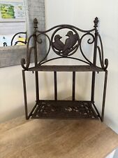 Vintage Cast Iron Two Tiered Wall Shelf Bird Design Foldable Heavy 4 Hooks  picture