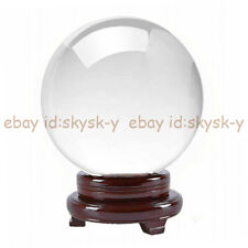 Clear Crystal Glass Ball Quartz + Wood Stand ( 40mm - 110mm ) Healing Sphere picture