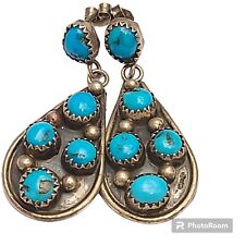 Old Wilbert Grey NAVAJO DOMED Morenci TURQUOISE STERLING SILVER EARRINGS  picture
