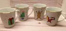M/B Merry Brite Set of 4 Coffee, Hot Coco, Tea Christmas Mugs Gold Rims picture