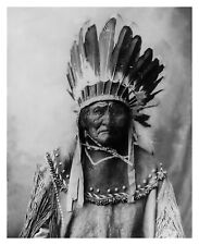 GERONIMO APACHE NATIVE AMERICAN CHEIF FEATHER HEADRESS 8X10 B&W PHOTO picture