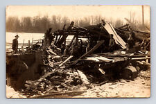 RPPC Several Men Work on Collapsed Barn Saw Mill? Postcard picture