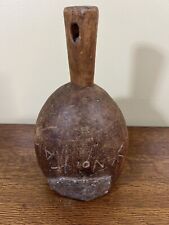 Antique African PRIMITIVE Hand Carved Wood Bowl Writing & Metal Repair Folk Art picture