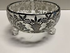 Antique Clear Glass Footed Bowl with Sterling Silver Overlay 4 1/2 IN picture