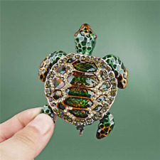Small Turtle Trinket Jewelry Box Hinged Rhinestones Jeweled Painted Enameled Sea picture