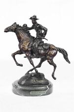 100% Real Bronze Metal Cowboy on Bucking Horse Country Western Sculpture Decor picture