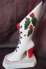 Christmas High Heel Shoe boot vase Numbered holley leaves and berries 2 sided picture