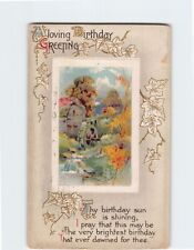 Postcard Birthday Greeting Card with Poem and Leaves Embossed Art Print picture