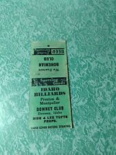 Vintage Matchbook Collectible Ephemera A23 Downey Idaho Lee Tufts billiards club picture