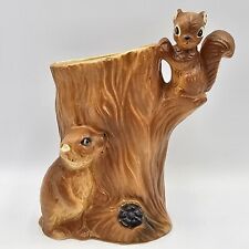 Vintage Wildlife Bear Squirrel Tree Ceramic Planter Vase Pen Holder Kitschy 5.5