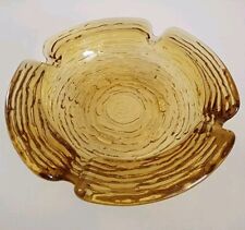 Amber Glass Ashtray Vintage Mid Century Modern Basket Weave Ripple Texture picture