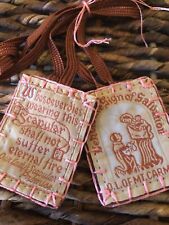 Carmelite Brown Scapular - Hand Embroidered in Pink - 100% wool picture