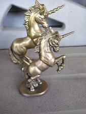 2 Vintage Solid Brass Unicorns Home Decor Brass Statues picture