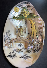 Sea Shell Applied Abalone Oriental Scene Hand Painted 11