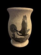 Vintage Genuine Inuit Soapstone Heavy Vase 7.5” picture