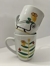 (2) Rachel Ray Holiday Hoot Owl Christmas Coffee Tea Mugs Cups picture