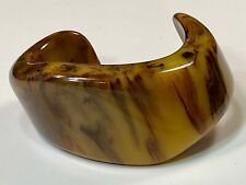 Bakelite Deep Yellow & Brown Marbled Wavy Cuff Vintage Chunky picture