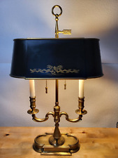 Antique BOUILLOTTE French Empire Style Brass Lamp w/ Metal Shade WORKS picture
