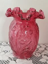 Vintage Fenton Glass Cranberry Daffodil Glass Vase picture