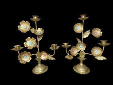 Pair antique French altar candelabra candle holders church colour stones set picture