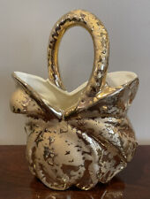 VTG Weeping 24k gold vase with handle Made In USA  Inside Solid Off White Color picture