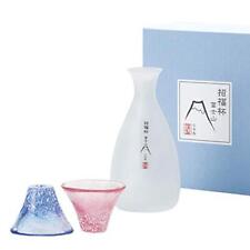 Toyo Sasaki Glass G639-M76 Cold Sake Set Congratulations Cup Mt. Fuji Blue & Red picture