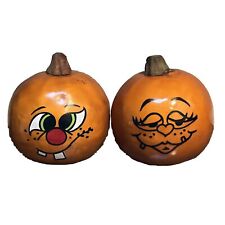 Two Dried Hand Painted Gourd Pumpkin Face Pumpkins picture