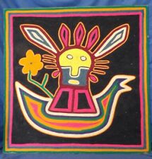 Folk Art Huichol Indian Peyote Yarn Painting - Surreal Modified Rabbit #4 picture