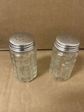 2 Anchor Hocking Glass Quilt Waffle Pattern Salt & Pepper Shaker Metal Lid (New) picture