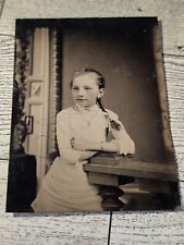 ANTIQUE Young Pretty lady school girl Beautiful Ponytail TINTYPE PHOTO picture