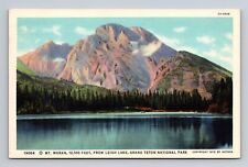 c1935 Linen Postcard Grand Teton National Park WY Mt Moran Leigh Lake Mountain picture